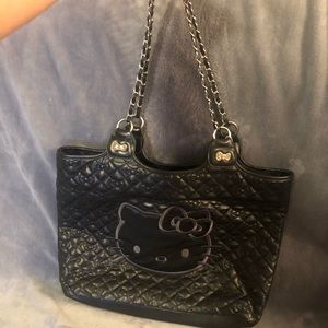 Large black quilted chain strap Hello Kitty purse